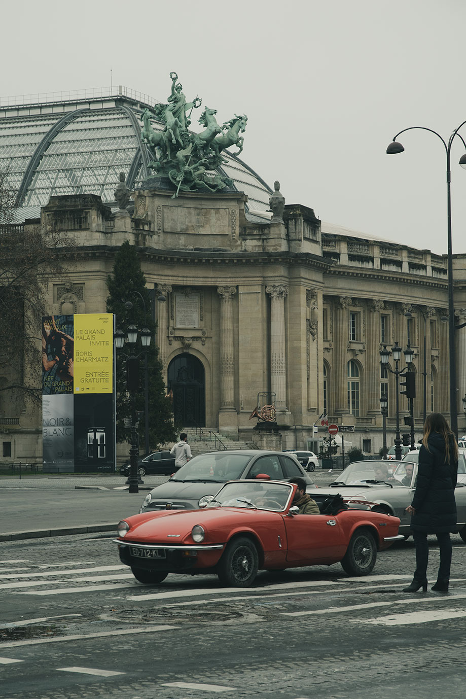 21st Crossing of Paris in Vintage Vehicles, old cars and bikes, January 31, 2021, France, (Nos Dren).