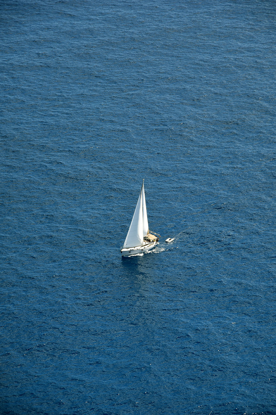 Black and white photography of a sailboat from above, Formentera, Spain, (Nos Dren).