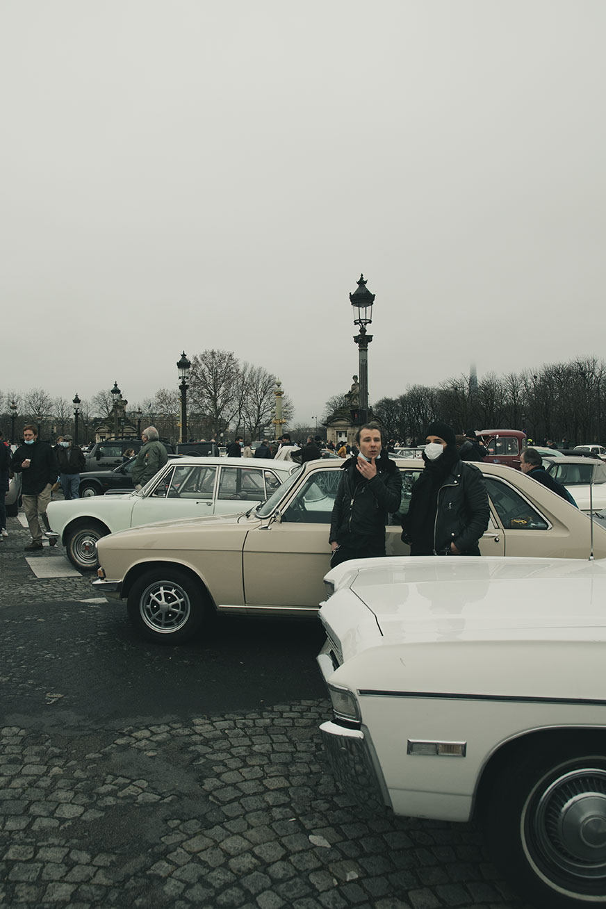 21st Crossing of Paris in Vintage Vehicles, old cars and bikes, January 31, 2021, France, (Nos Dren).
