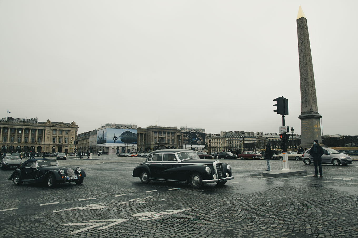 21st Crossing of Paris in Vintage Vehicles, old cars and bikes, January 31, 2021, France, (Nos Dren).