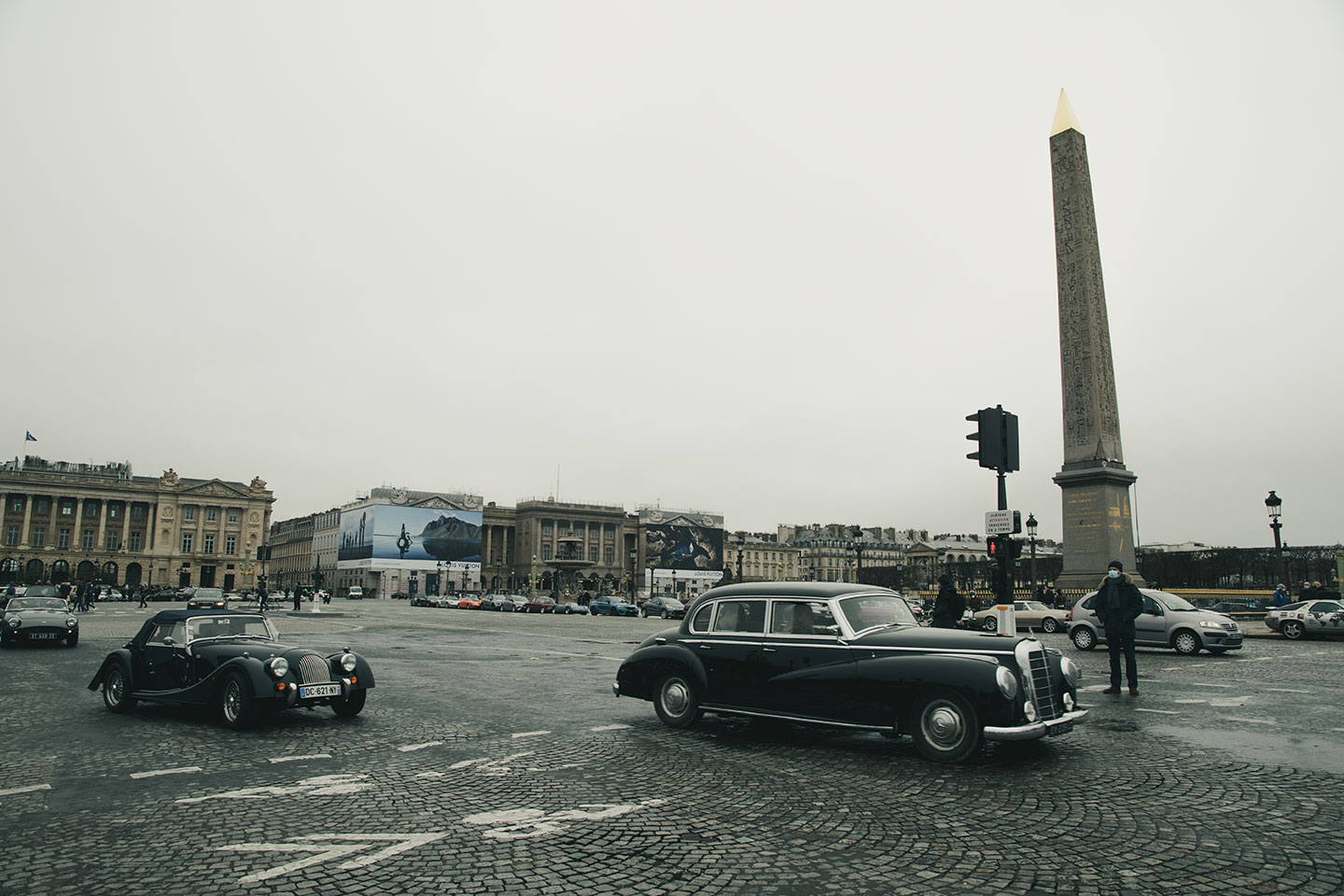 21st Crossing of Paris in Vintage Vehicles, old cars and bikes, January 31, 2021, France, (Nos Dren).
