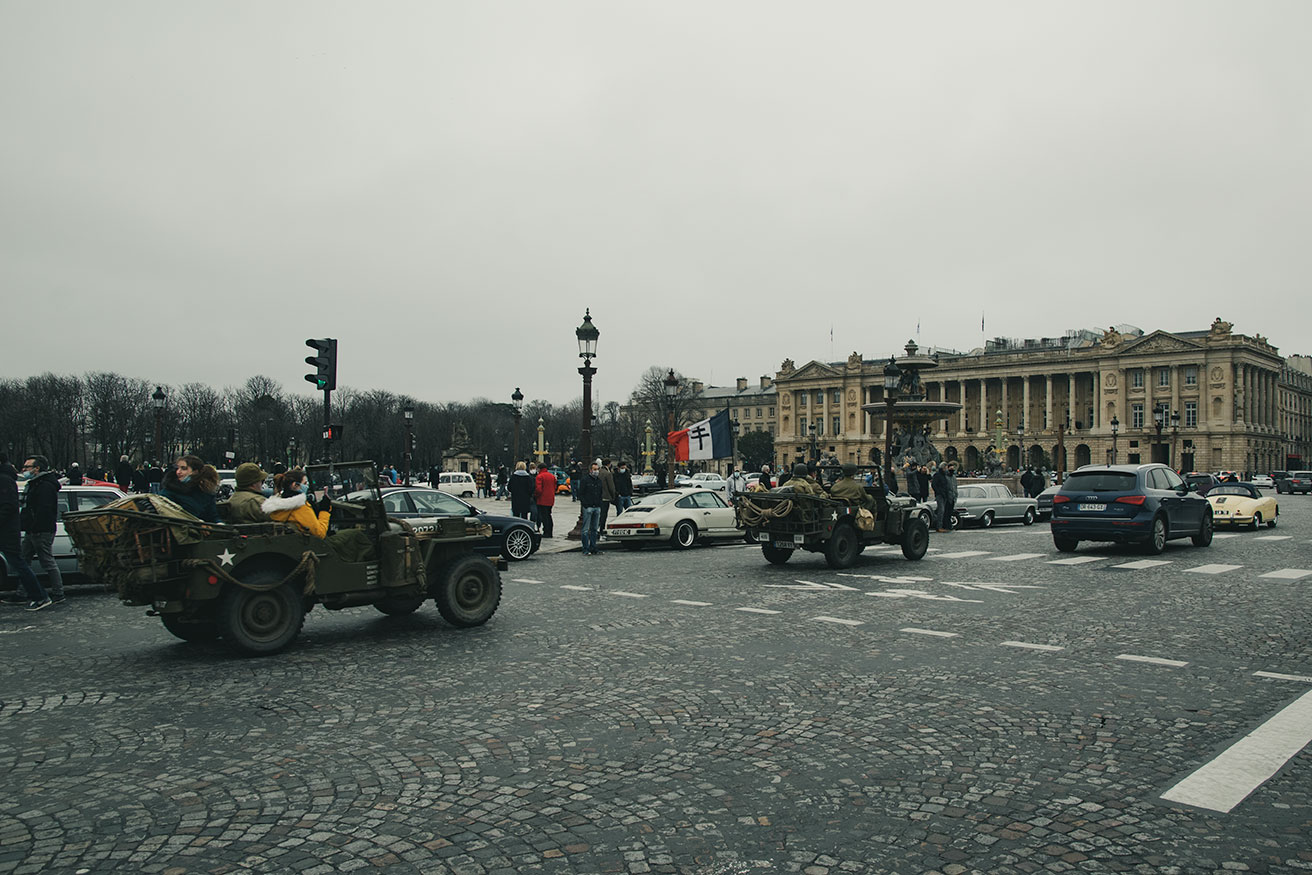 21st Crossing of Paris in Vintage Vehicles, old cars and bikes, January 31, 2021, France, (Nos Dren).