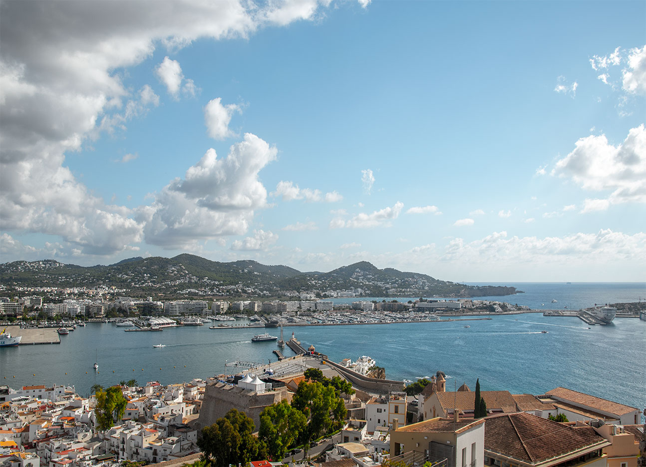 Eivissa harbour and city of Ibiza landscape view from Castell d'Eivissa, Catalonia, Spain. (Nos Dren).