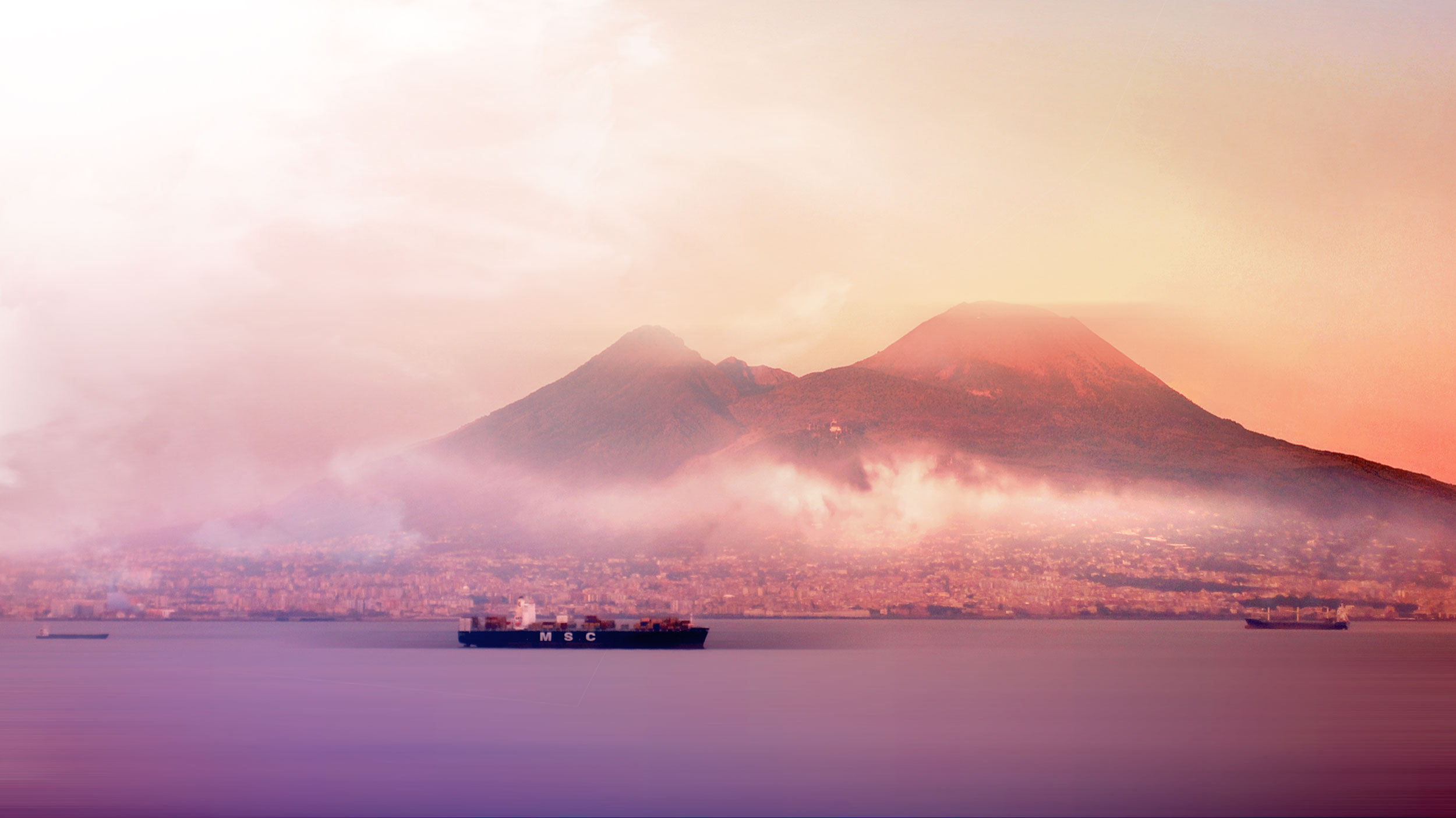 Mount Vesuvius from the bay of Naples by sunset, Naples, Italy, (Nos Dren).