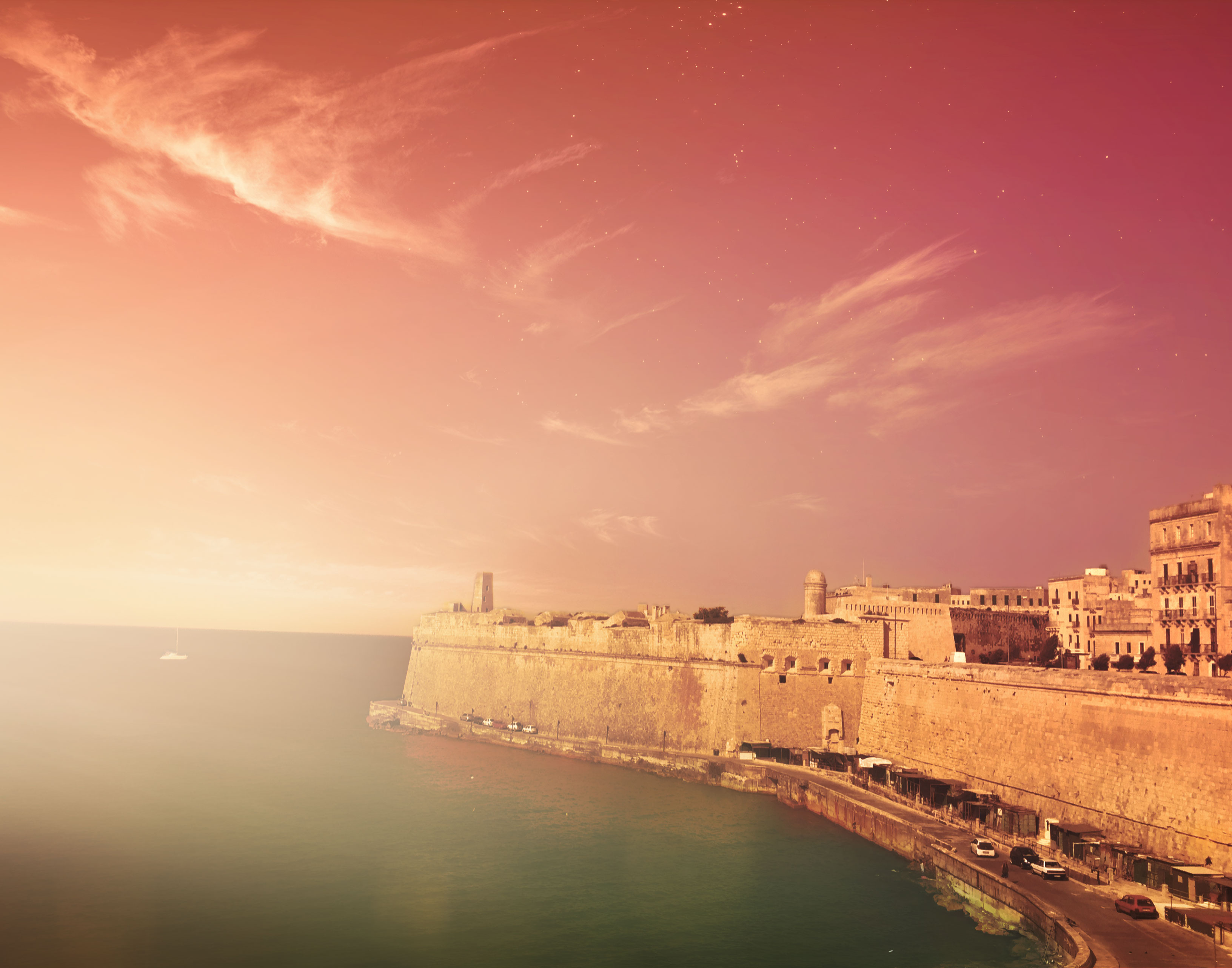 The Valletta Grand Harbour of the capital city by sunset, (Nos Dren).